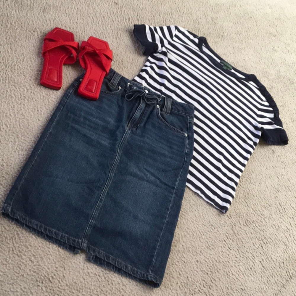 LRL/NAVY & WHITE STRIPE TEEwNAVY TRIM SLEEVES